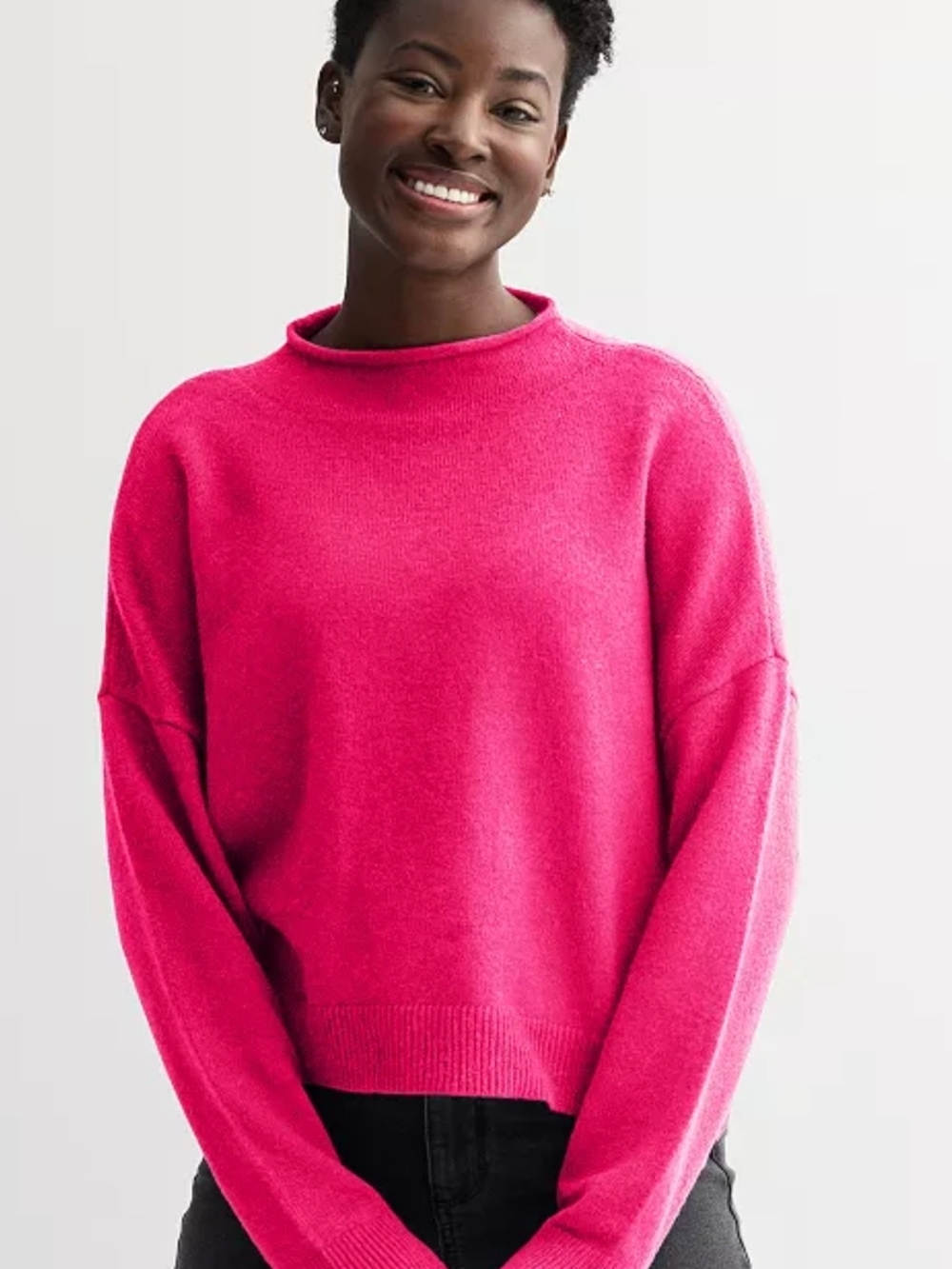 Women's NEW Hot Pink Funnel Neck Sweater